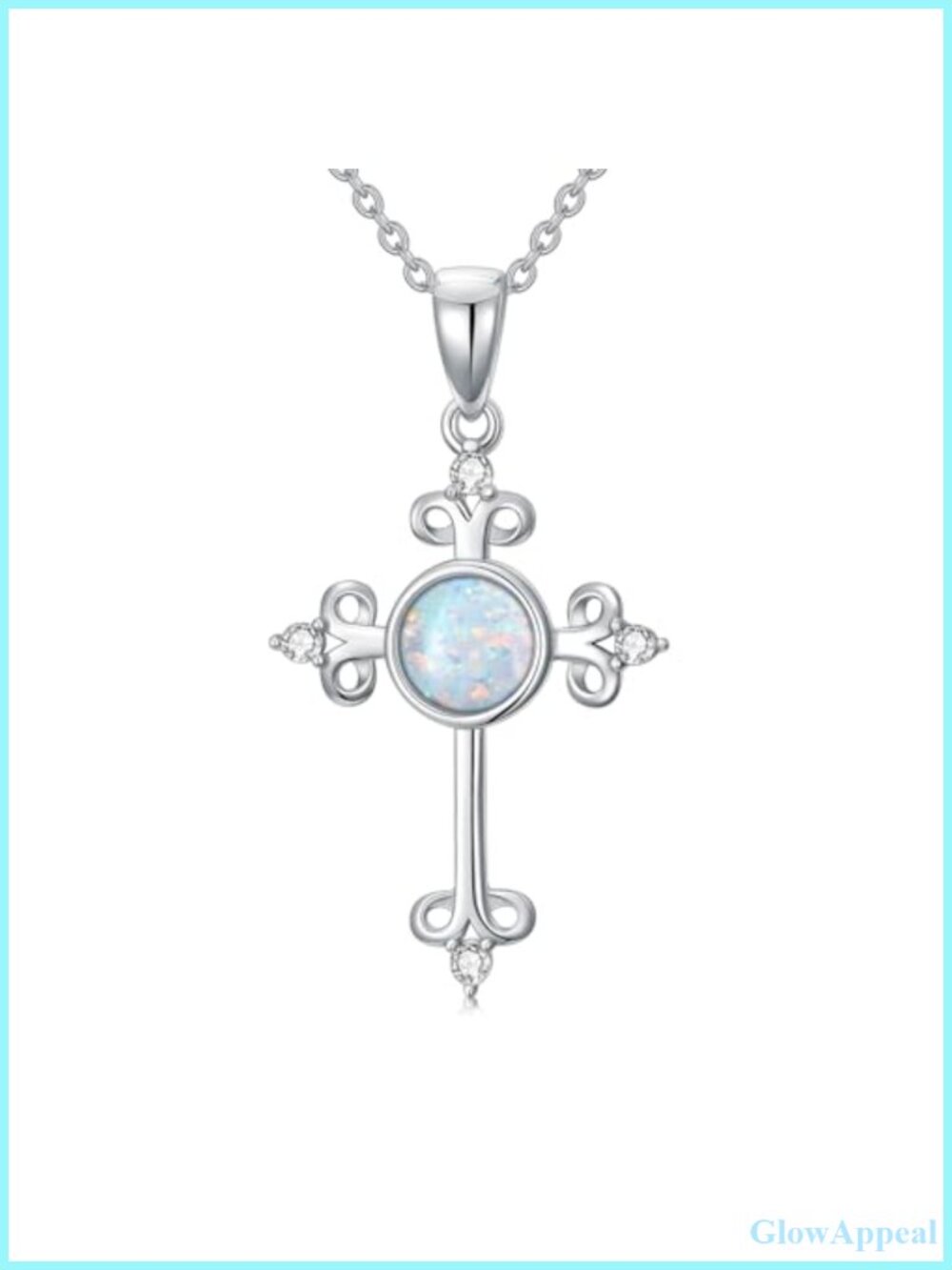 925 Sterling Silver Diamond Cross Necklace with Genuine Opal Pendant,